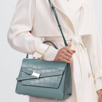Elegant Lightweight Leather Alligator Print Handbag - Image 5