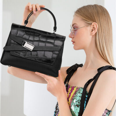 Elegant Lightweight Leather Alligator Print Handbag - Image 4