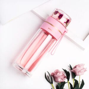 Double Wall Glass Water Bottle With Tea Infuser Filter